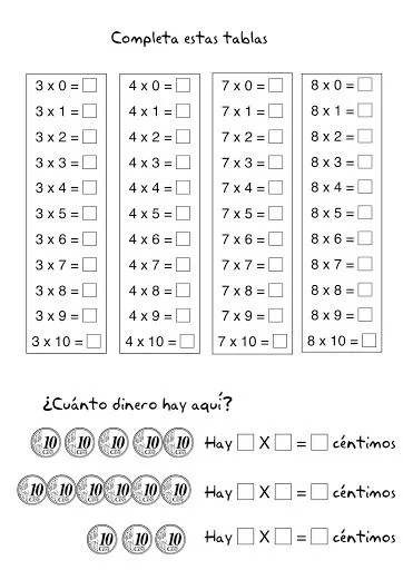 FICHAS EJERCICIOS TABLAS DE MULTIPLICAR | infantil 2.0