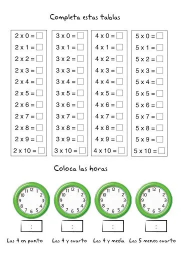 FICHAS EJERCICIOS TABLAS DE MULTIPLICAR | infantil 2.0