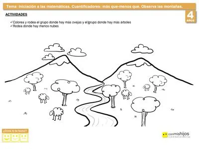 Fichas escolares de matemáticas. Observa las montañas