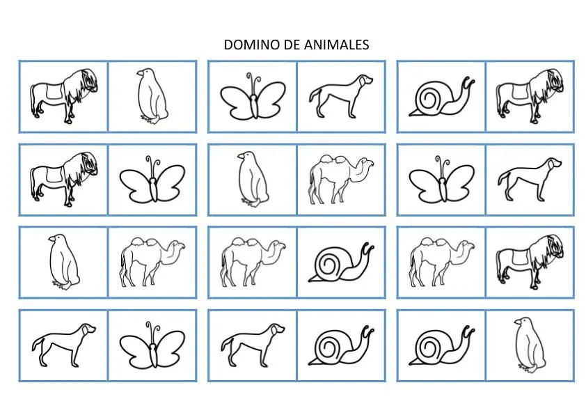 Fichas Infantiles: Domino de animales para imprimir