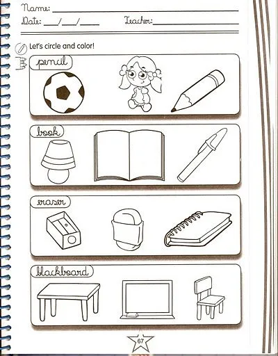 Fichas de inglés: Ficha Classroom 12: Circle and color objects ...