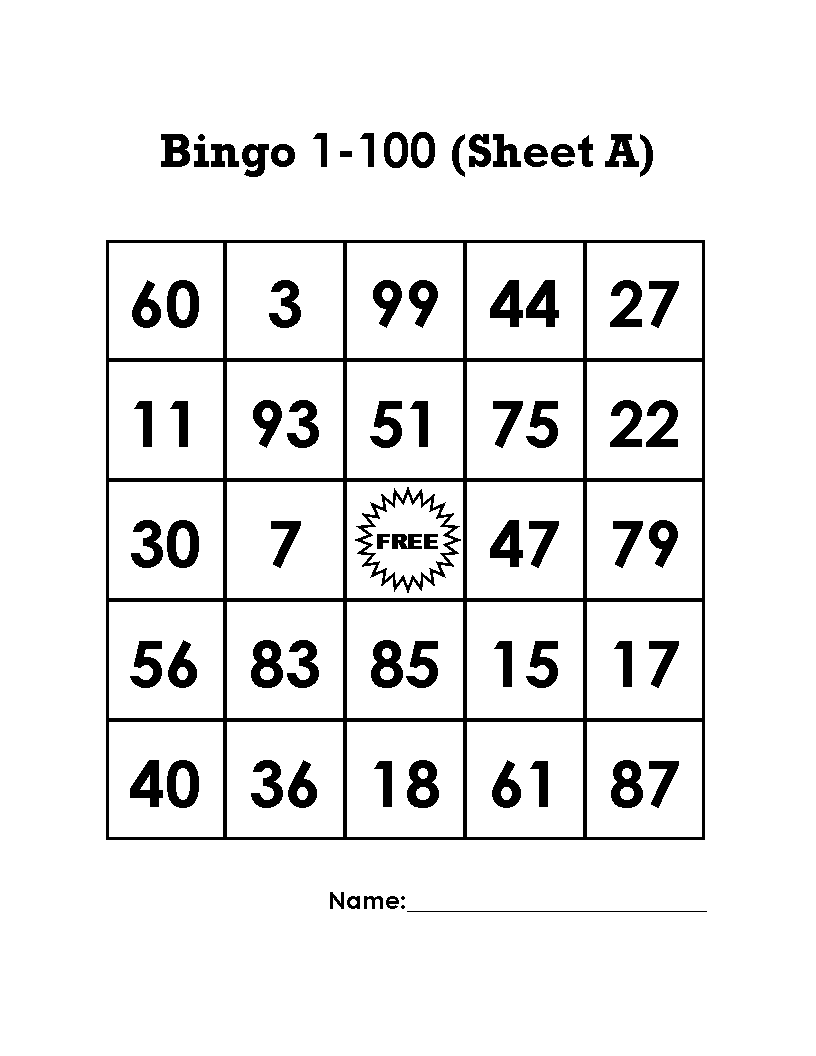 Fichas de Inglés para niños: Bingo numbers to print