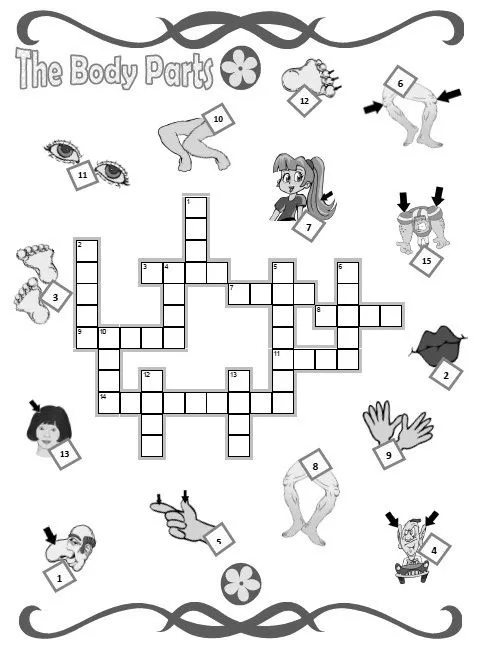 Fichas de Inglés para niños: Body Crossword