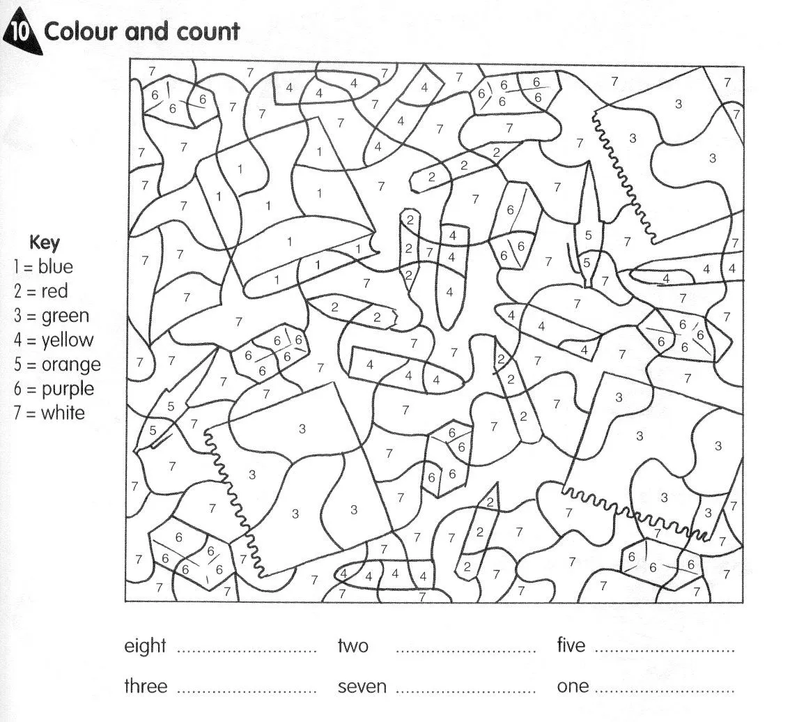 Fichas de Inglés para niños: Colours by numbers