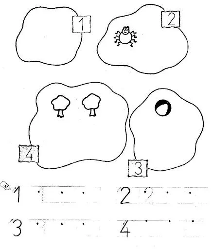 FICHAS PARA PINTAR Y APRENDE EL NUMERO 4