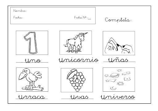 FICHAS DE LA U PARA PINTAR Y APRENDER