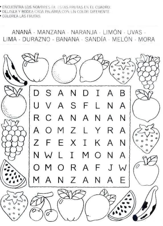 Sopa de letras dibujos de fruta - Imagui