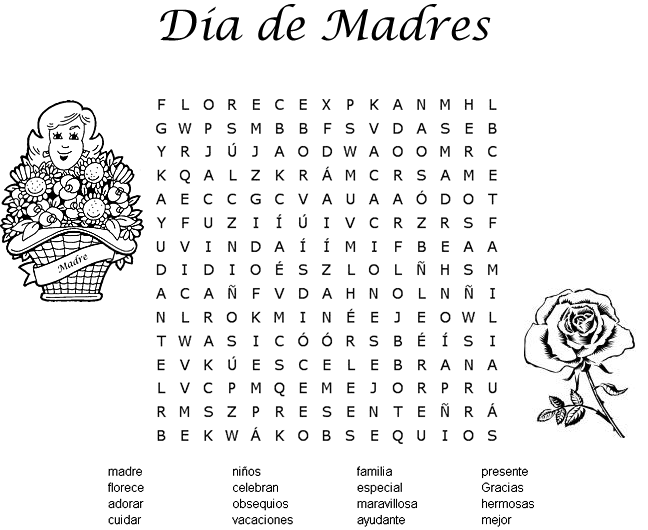 Fichas para primaria: Sopa de letras día de la madre