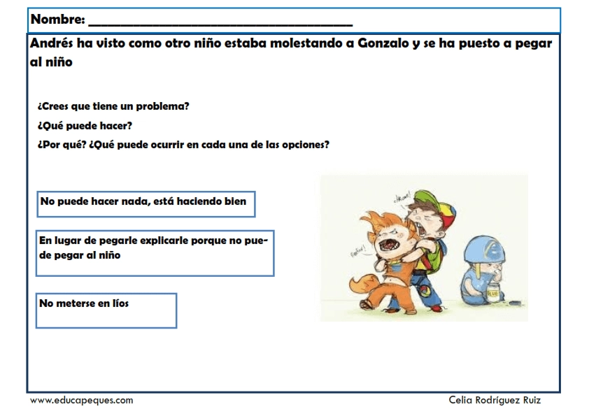 Fichas de resolución de conflictos para niños