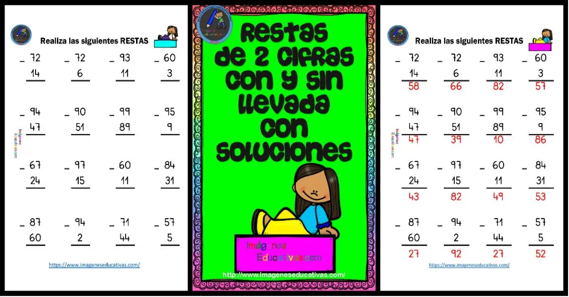 FICHAS RESTAS CON Y SIN LLEVADA 2 CIFRAS – Imagenes Educativas