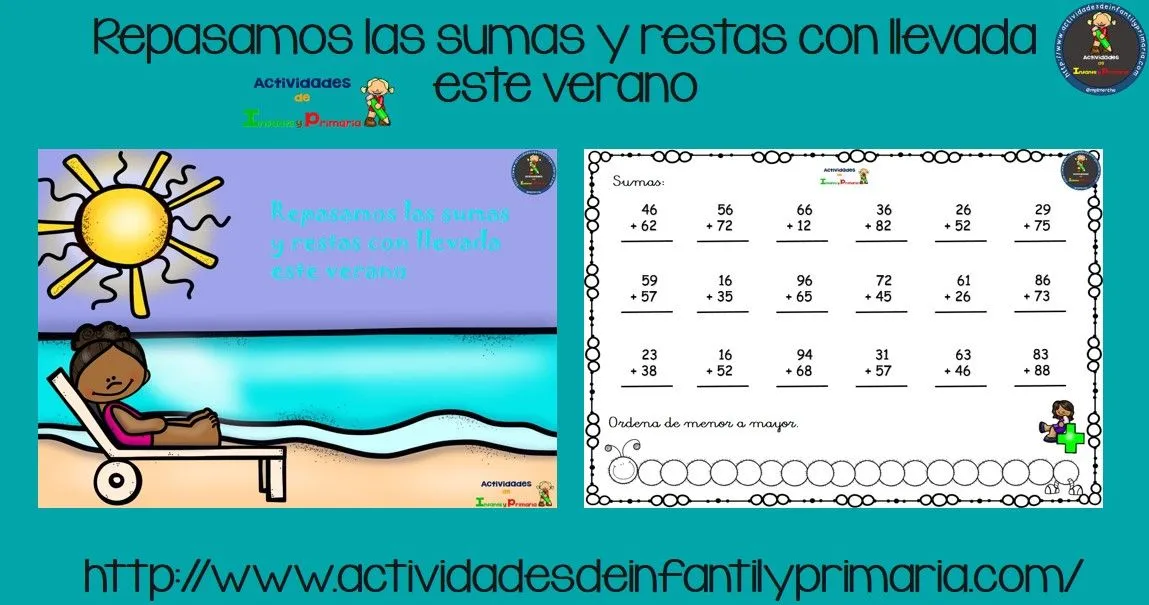 Fichas de sumas y restas para practicar durante las vacaciones