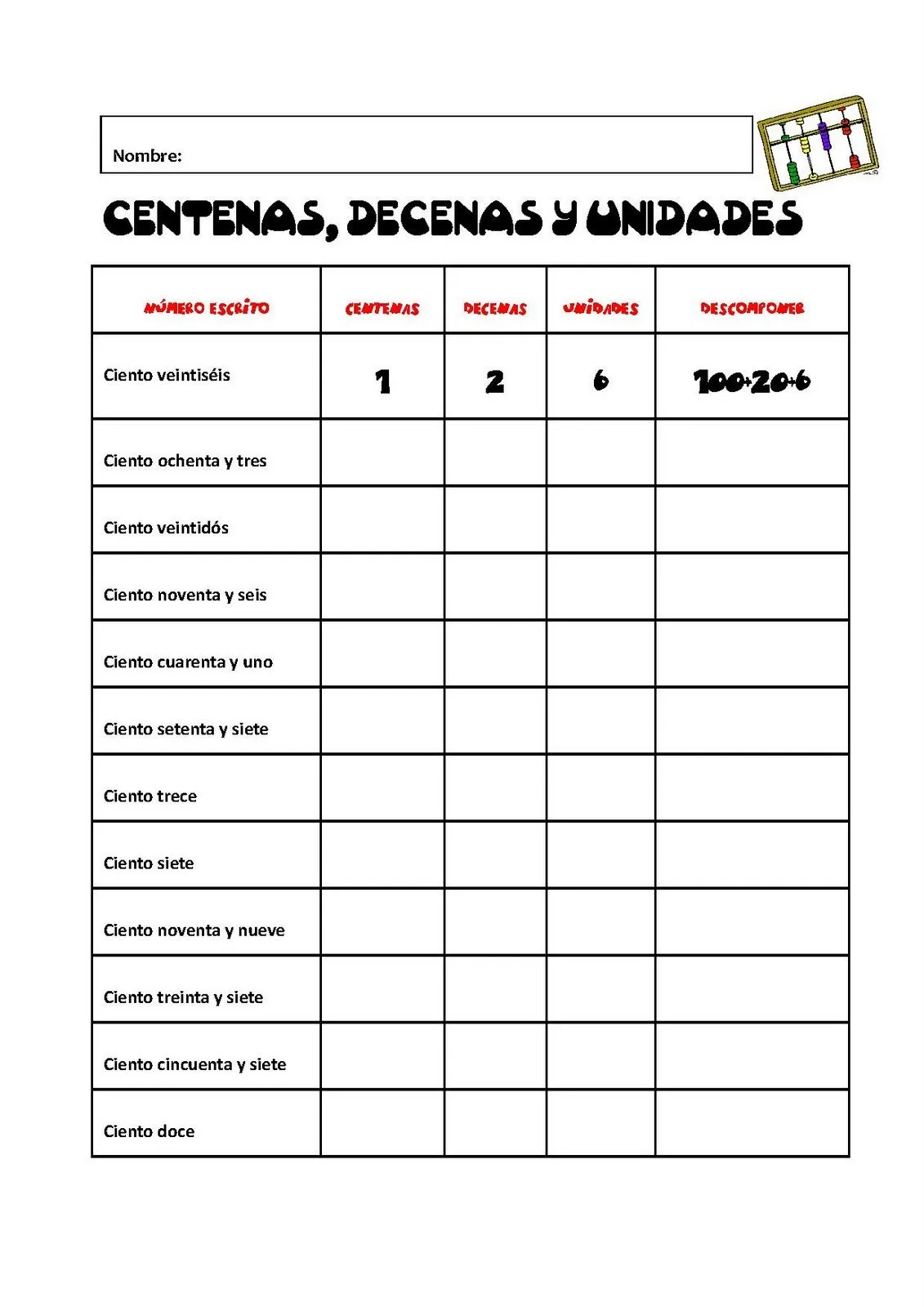 Fichas de unidades decenas y centenas 2º primaria - Imagui