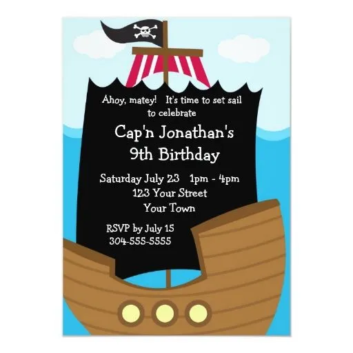 Fiesta de cumpleaños del barco pirata de los niños invitación 12,7 ...