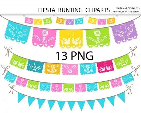 Fiesta Digital bunting clipart mexican clip by ValerianeDigital