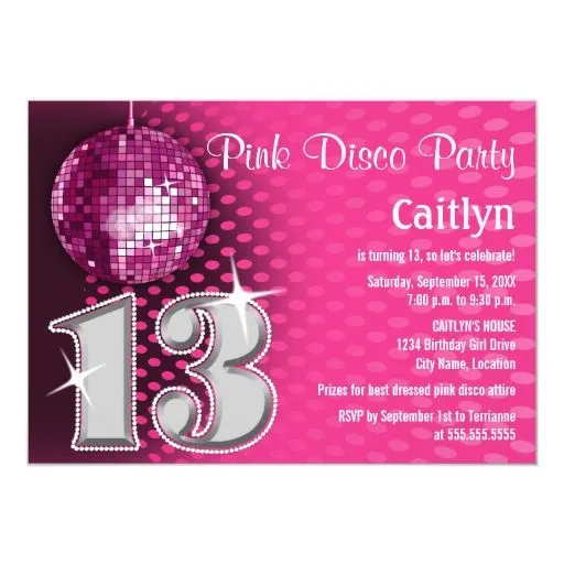 Fiesta de disco de 13 cumpleaños invitación 5" x 7" | Zazzle