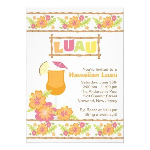 Fiesta hawaiano de Luau de las bebidas tropicales Anuncio de Zazzle.