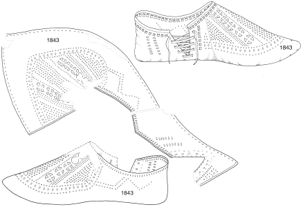 Figure shoe fragment and Rekonstuktionsversuch a shoe with open ...