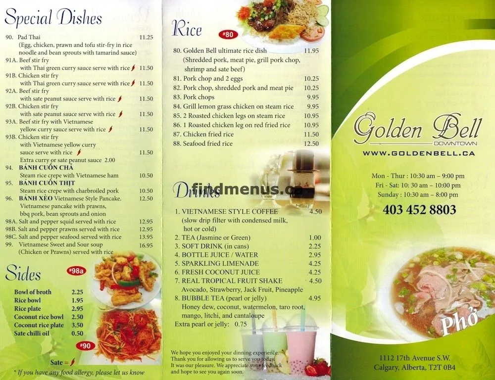 Find Menus - Calgary, Alberta - Golden Bell Saigon