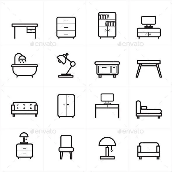 Flat Line Icons For Furniture Icons Vector Illustration | Home icon, Icon  design inspiration, Line icon