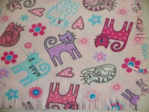 Fleece Blanket Pastel Kitty Cats by FleckensFleaMarket on Etsy