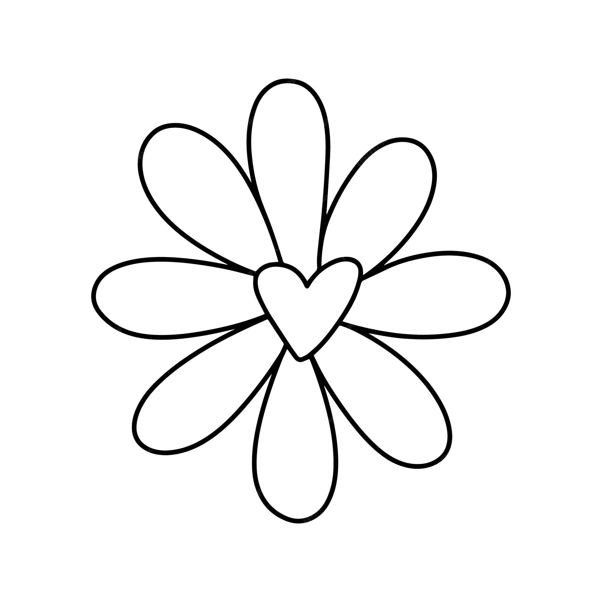 Flor con pétalos y un núcleo en forma de corazón planta naturaleza doodle  dibujos animados para colorear lineal | Vector Premium