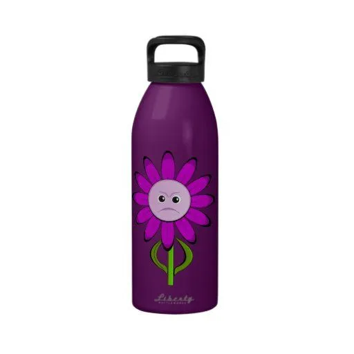 Flor púrpura triste linda del dibujo animado botella de agua | Zazzle