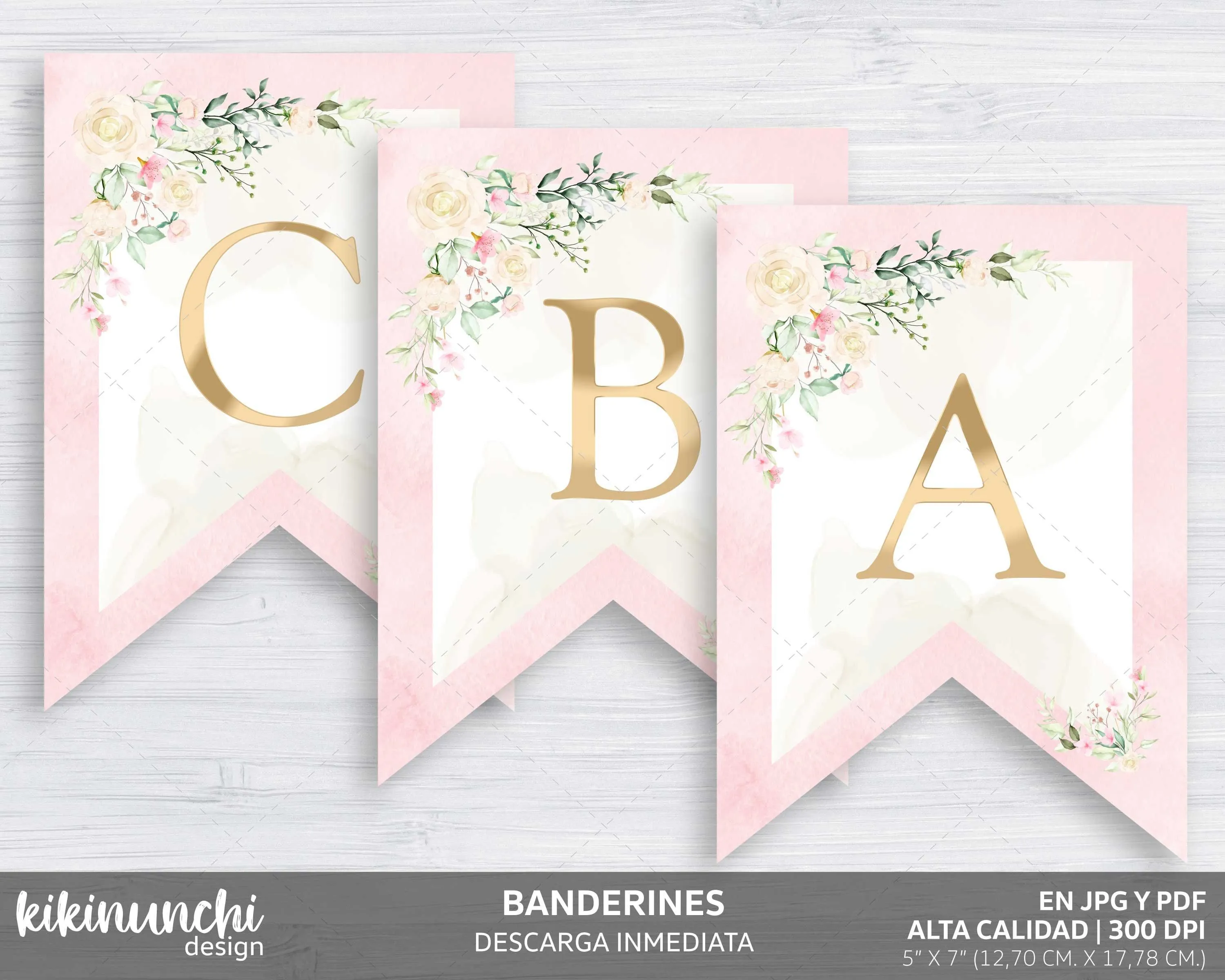 Floral Flag Banner With Gold Effect Letters for Baptisms - Etsy