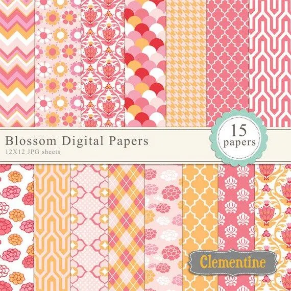 Floral scrapbook paper 12x12 damask digital by ClementineDigitals