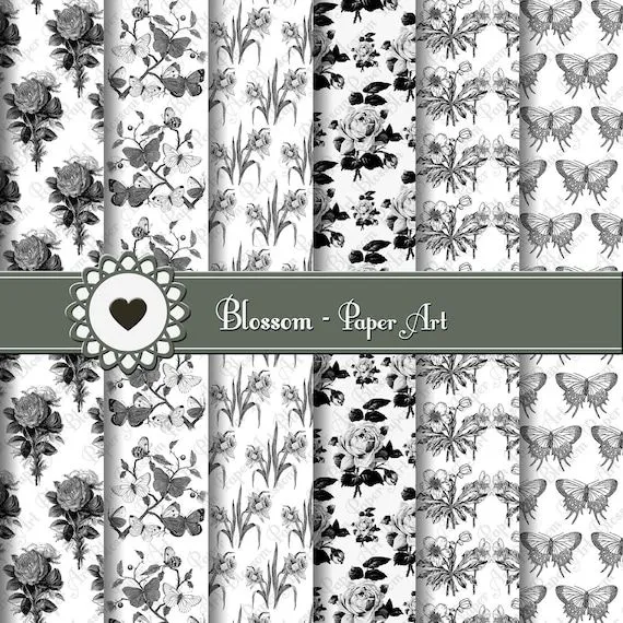 Flores en Blanco y Negro Estampados para por blossompaperart