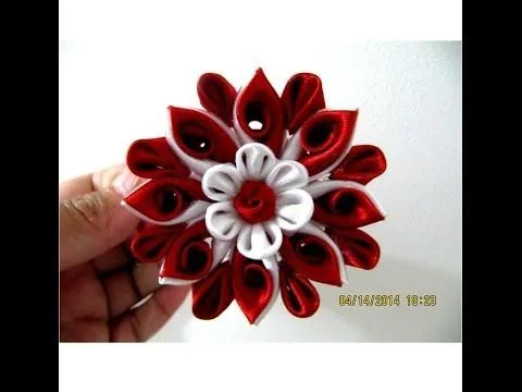 Flores Kanzashi petals hearts en cintas para el cabello - YouTube