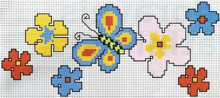 Flores y mariposas en punto de cruz - Imagui