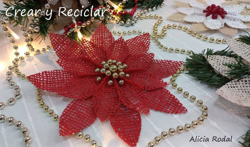 Como hacer Flores de Navidad con tela de yute 5 ideas Parte 2 - Crear y  Reciclar