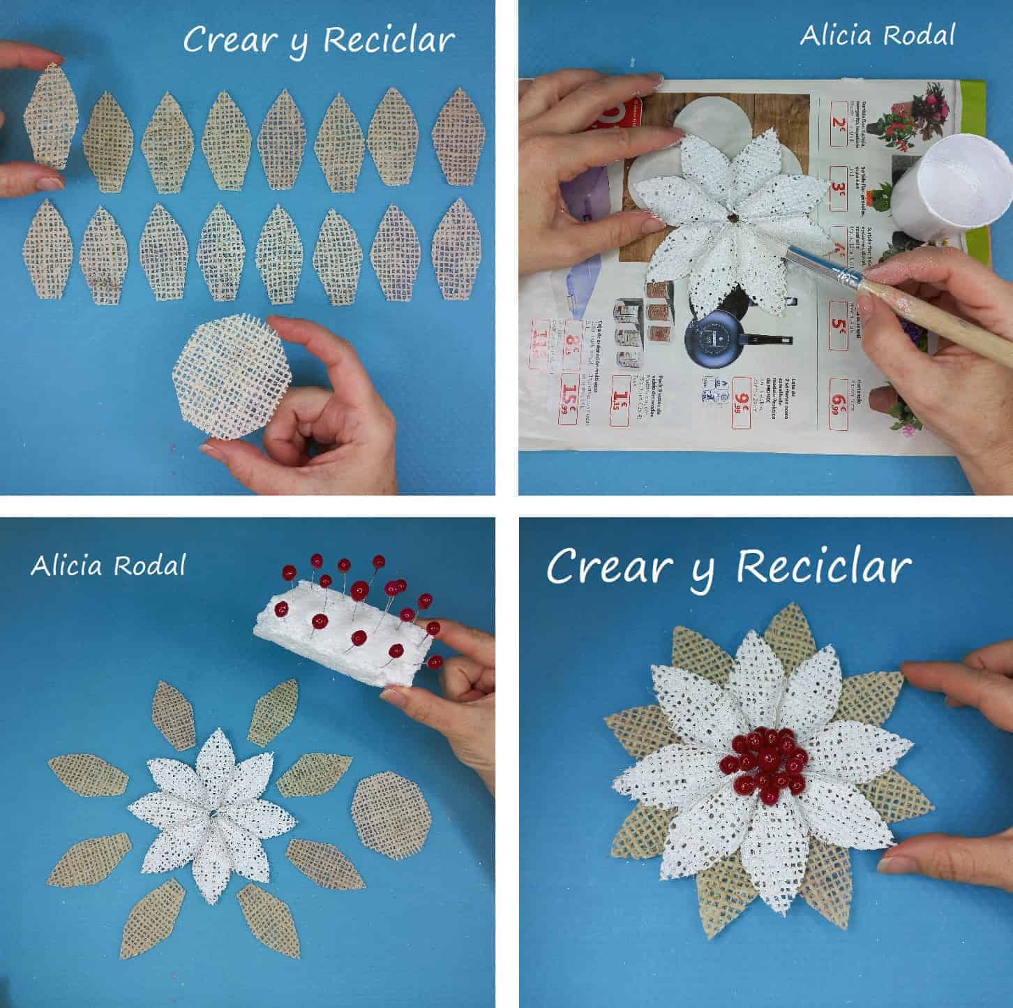 Como hacer Flores de Navidad con tela de yute 5 ideas Parte 2 - Crear y  Reciclar