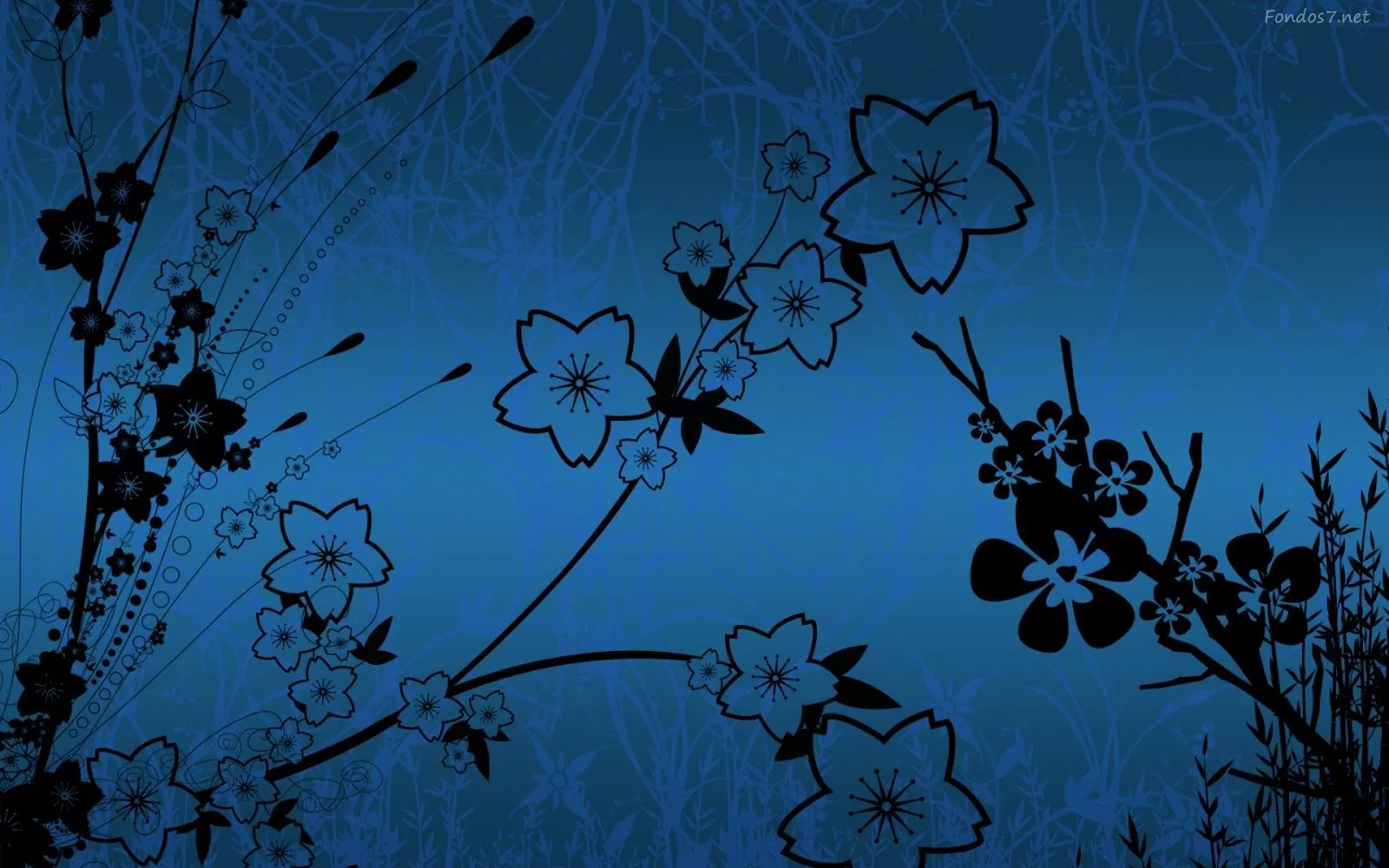 Flores negras con fondo azul | wallpapernarium