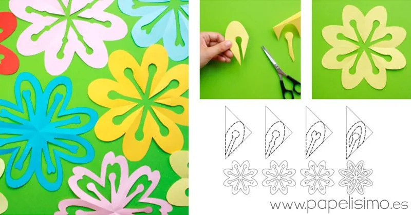 Flores de papel sólo doblando y recortando (kirigami) - Papelisimo