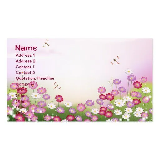 Flores rosadas lindas, libélulas tarjetas de visita | Zazzle