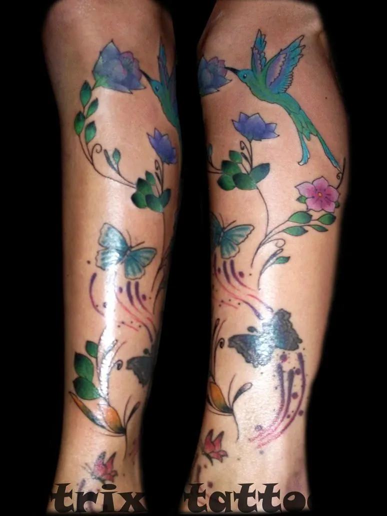 tattoo flores beija flor by psychopaintrix on DeviantArt