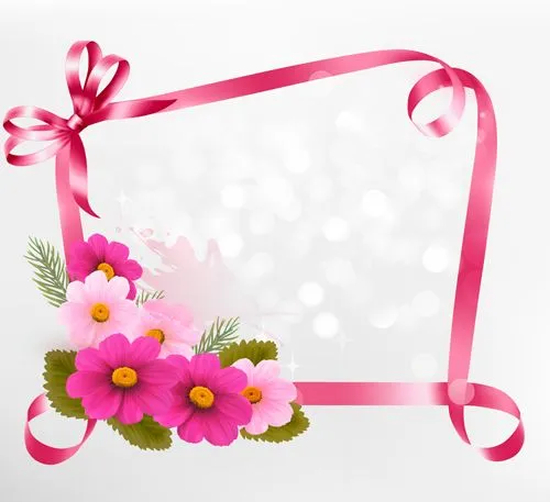 Flower with ribbon frame vector - Vector Flower free download