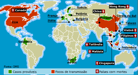 Folha Online - Mundo - Veja mapa de casos prováveis e focos de ...