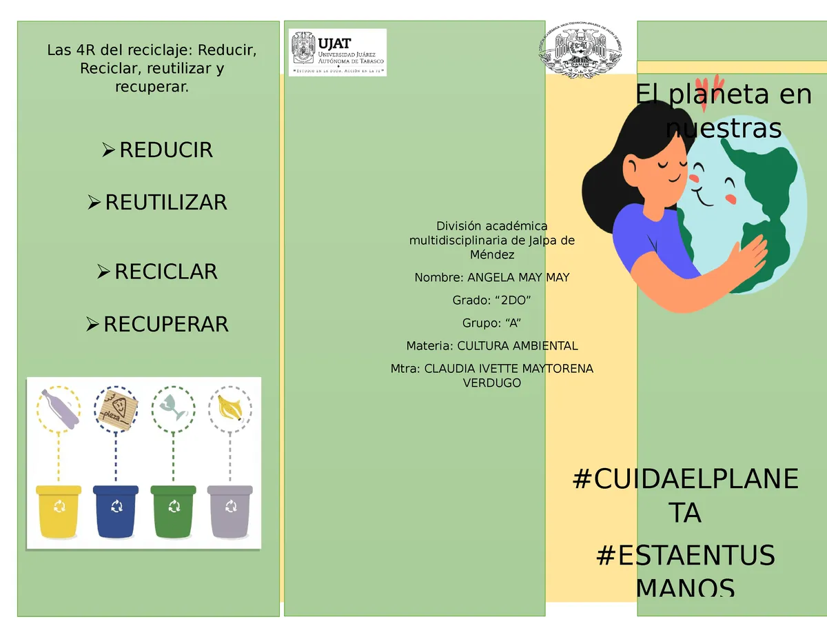 Folleto, SOBRE EL CUIDADADO DEL MEDIO AMBIENTE - Las 4R del reciclaje:  Reducir, Reciclar, reutilizar - Studocu