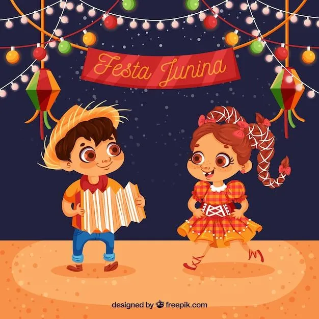 Fondo de fiesta junina con niños felices bailando | Vector Gratis