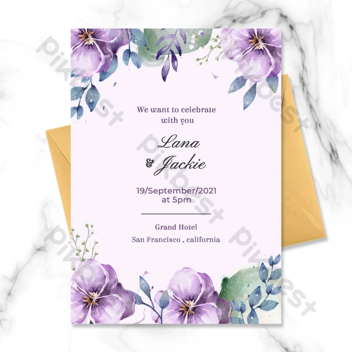 Fondo Lila Invitación De Boda Acuarela Planta | Plantilla PSD Descarga  Gratuita - Pikbest