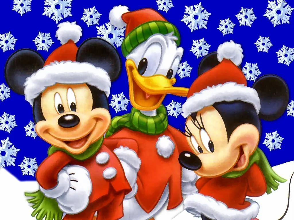Fondo de Navidad de Disney, Mickey, Minnie y Donald en navidad