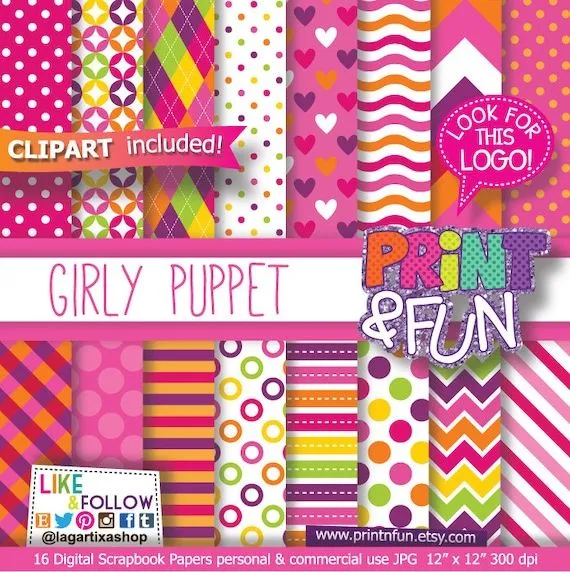 Fondos Digitales Niña Rosa Fuchsia y cliparts clip por Printnfun