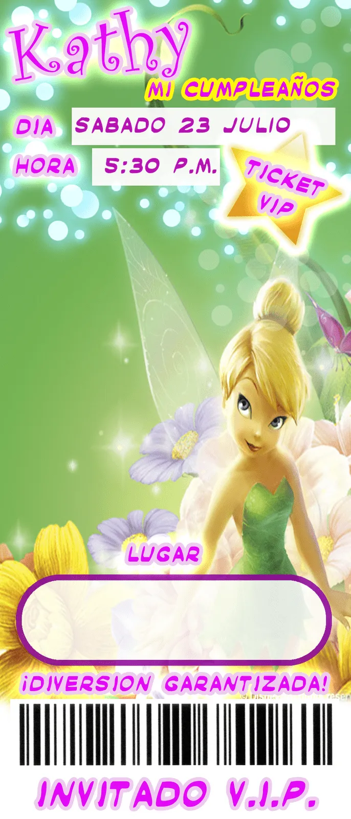 Como hacer invitaciónes de cumpleaños de tinkerbell - Imagui