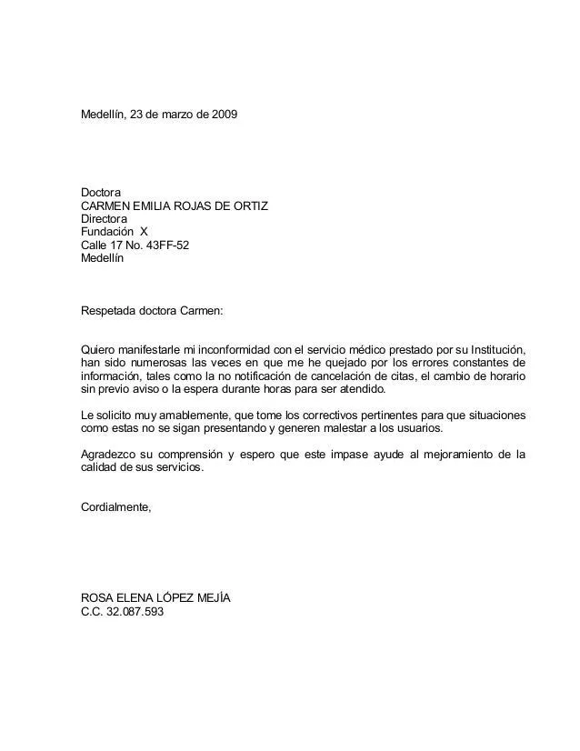 Formato Carta reclamo