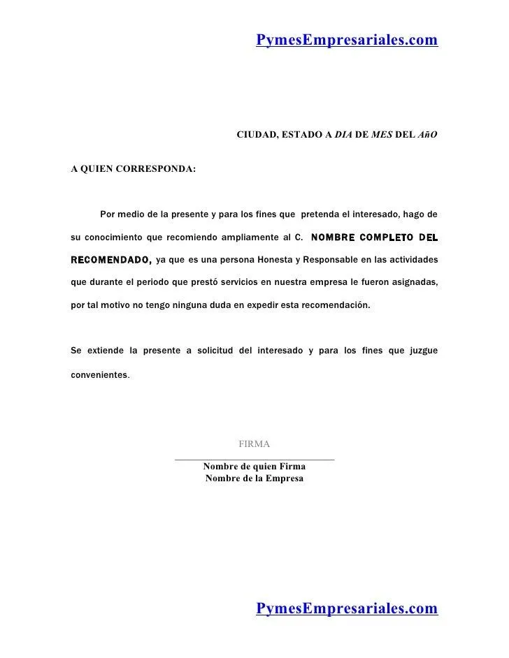 Formato carta recomendacion