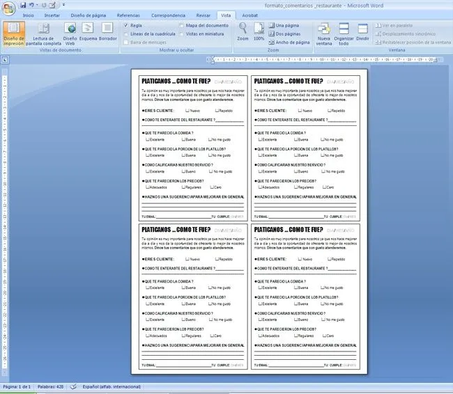 formato comentarios de clientes | Menus de Restaurantes | Diseño y ...