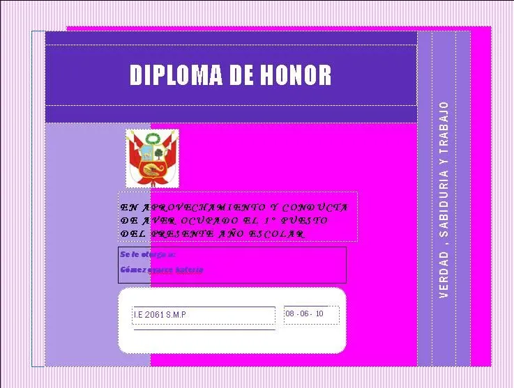 Ejemplos de diplomas de honor - Imagui