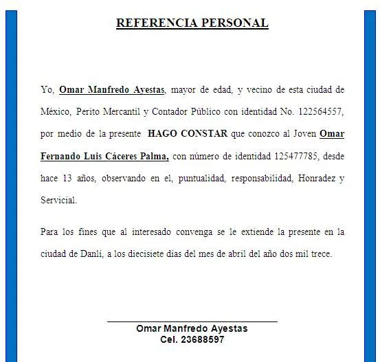 Formato de referencia personal - Imagui